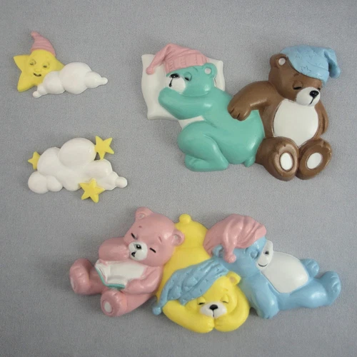 Burwood 3283 Sleepy Bears Clouds Stars Baby Nursery Wall Decor Plaques 4 pc Set
