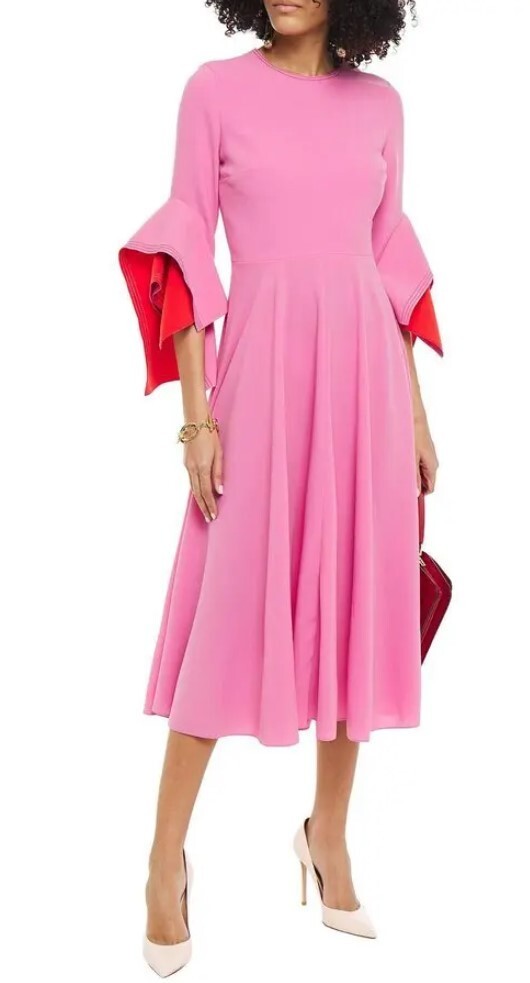 NWT ROKSANDA Ronda Fluted Sleeve Two Tone Crepe Midi Dress Pink