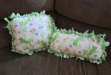 Set Of 2 Handmade Flowers And Frogs White And Green No Sew Fleece Pillows