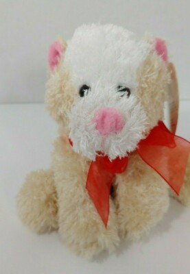 Amscan plush kitty cat tan cream beige white red bow pink nose ears Cuddle Club