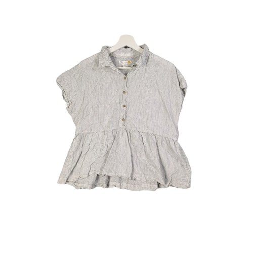 C&C CALIFORNIA Linen Babydoll Popover Top Women Size M Stripe Cap Sleeve Coastal