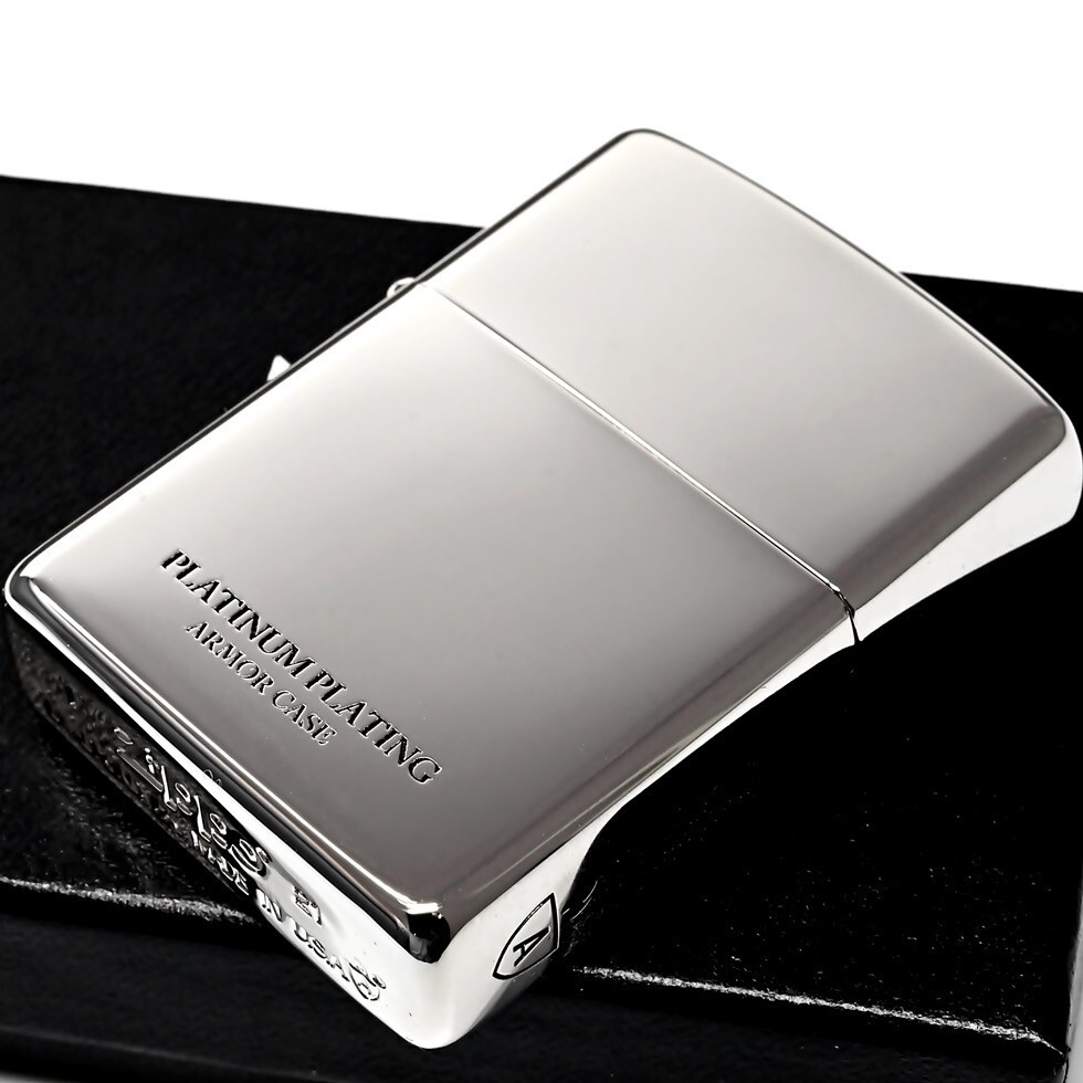 Zippo Lighter Armor Case Platinum Plating Silver Side Logo