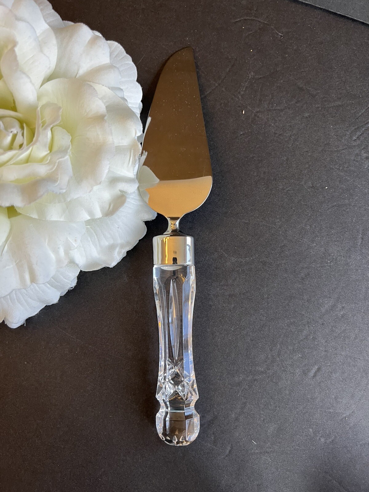 Waterford Crystal Offset Cake Pie Knife Server Lismore Serrated Edge