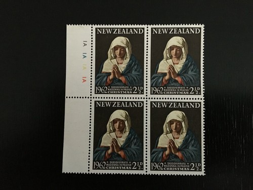 NZ 1962 2.5d Christmas Plate Block 1A1A1A1A MNH (NZPB213) - 第 1/2 張圖片