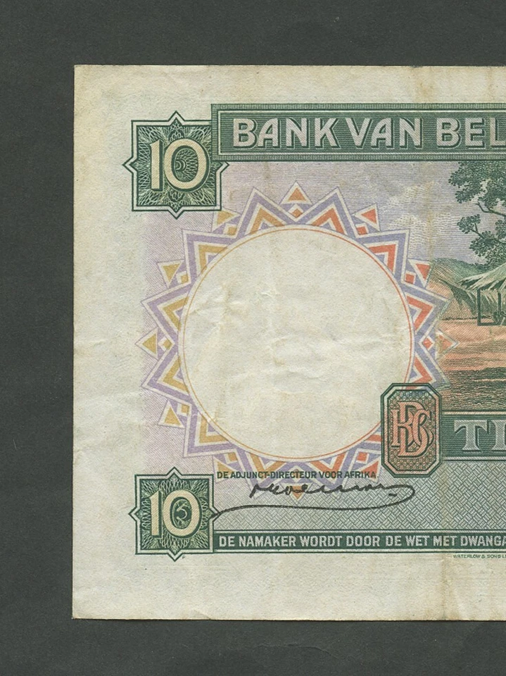BELGIAN CONGO 10 francs 1941 Krause 14 Very Fine World Paper Money - Image 3 of 4