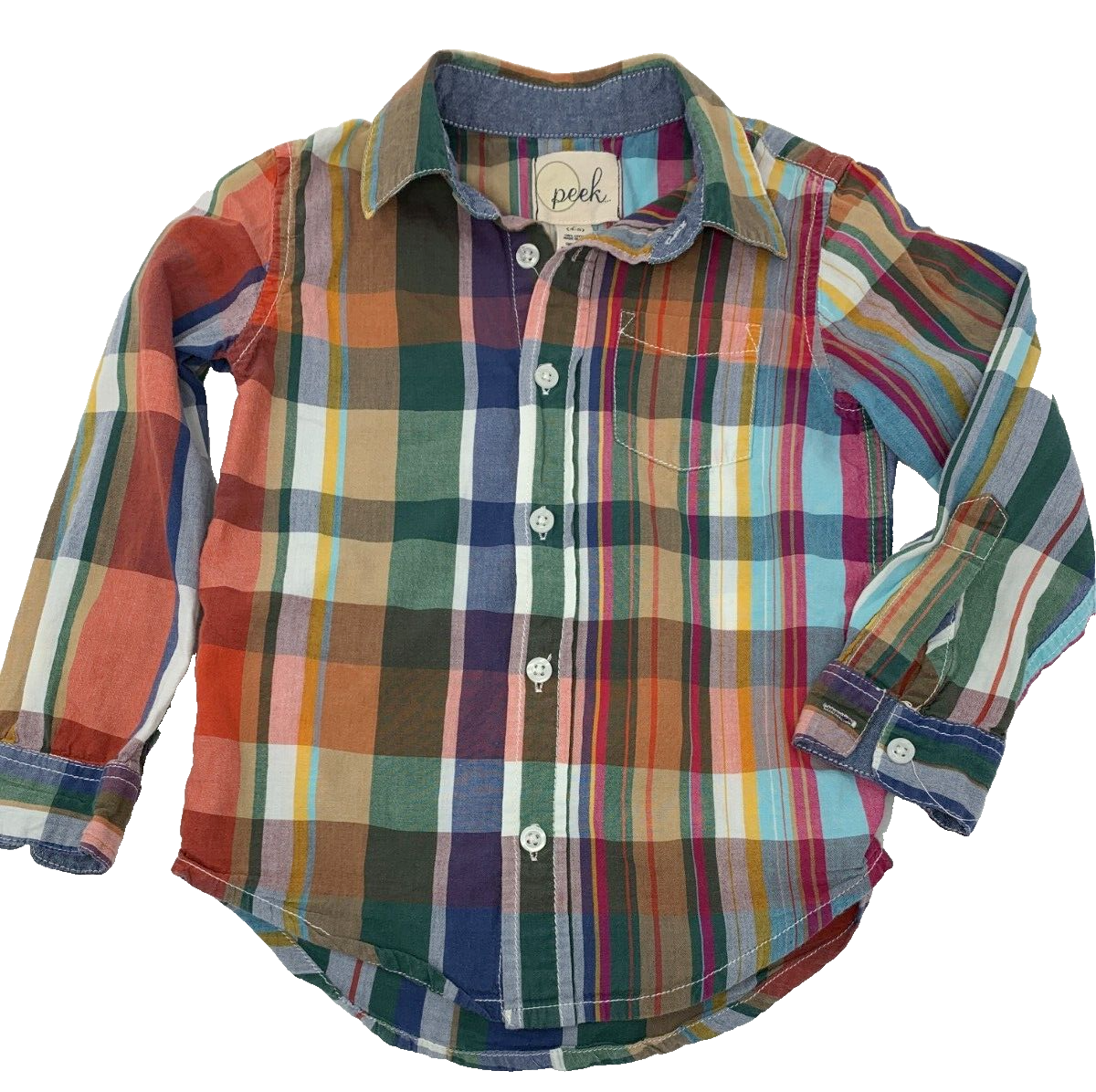 Peek Boys 4-5 Blue Orange Green Plaid Fall Colors Long Sleeve Button Up  Shirt | eBay