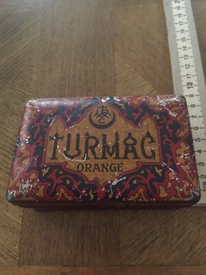 Oriental Turkish Ottoman TURMAC Orange 25 size Cigarette Tobacco Tin 1930s 