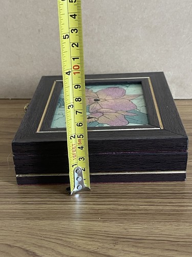 Vintage Wood Glass Jewellery Box Brown Trinket Case 17x14x4cm Great Condition - Picture 6 of 11