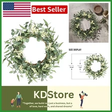 Elegant 20'' Eucalyptus Wreath with White Berries - -Round Decor