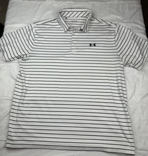 Under Armour Playoff Polo Shirt Men  s 2XL White Black Stripes Short Sleeve