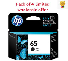 4 Genuine HP 65 Ink Cartridge Black Pack N9K02AN,For AMP 100, DeskJet 2600, 3700