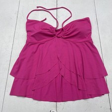 Tankini Swimsuit Top Womens 3XL Pink Tiered Ruffle Halter Plus Size Swimwear