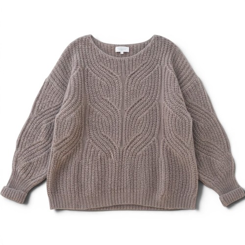 Sezane La Maille Kid Mohair Merino Wool Knit Cable Luxury Euro Sweater Taupe XL