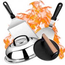 Kit Accessori Barbecue con Grande Pressa Hamburger, Spatola Cucina Acciaio Inox,