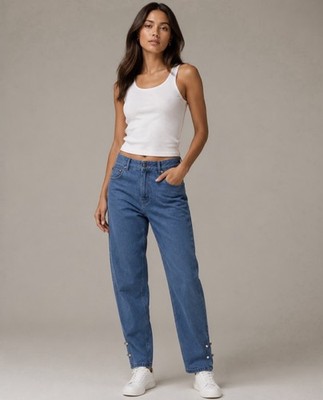 Mother of Pear Denim Tailored Trouser Pear Cuff  Jeans UK8 US 4 NWT $395