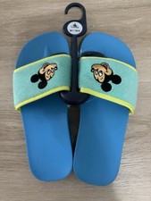 Disney Parks Mickey Mouse Slide Sandals Terry Cloth Blue Green Size W9 M7 New