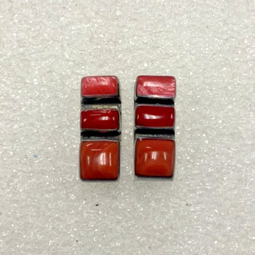 Sterling silver stud/dangle earring with red rect… - image 3