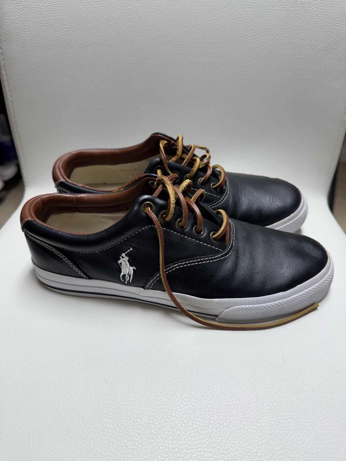 Polo By Ralph Lauren Vaughn 10D Nero Bianco Pelle Sneakers stringate logo pony