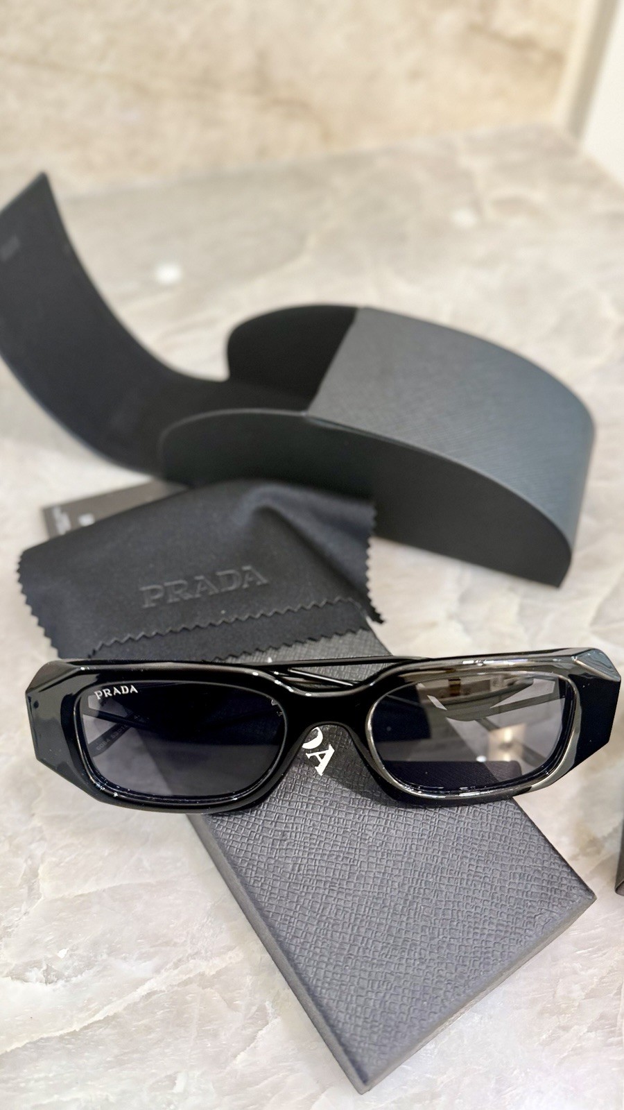 Prada Rectangular Black Sunglasses PR 17WS Logo M… - image 2