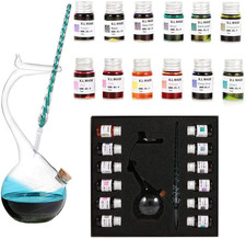 Handmade High Borosilicate Glass Glass Dip Pen Ink Set-Crystal Pen with 12 Color