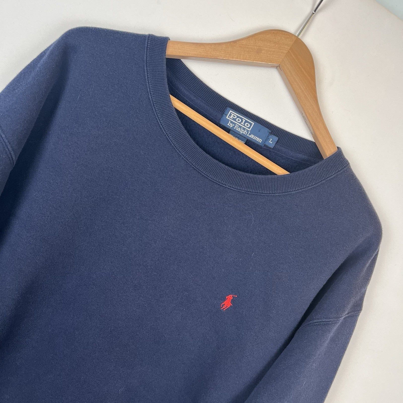 Polo Ralph Lauren uomo grande blu scuro blu navy girocollo felpa rosso pony cotone