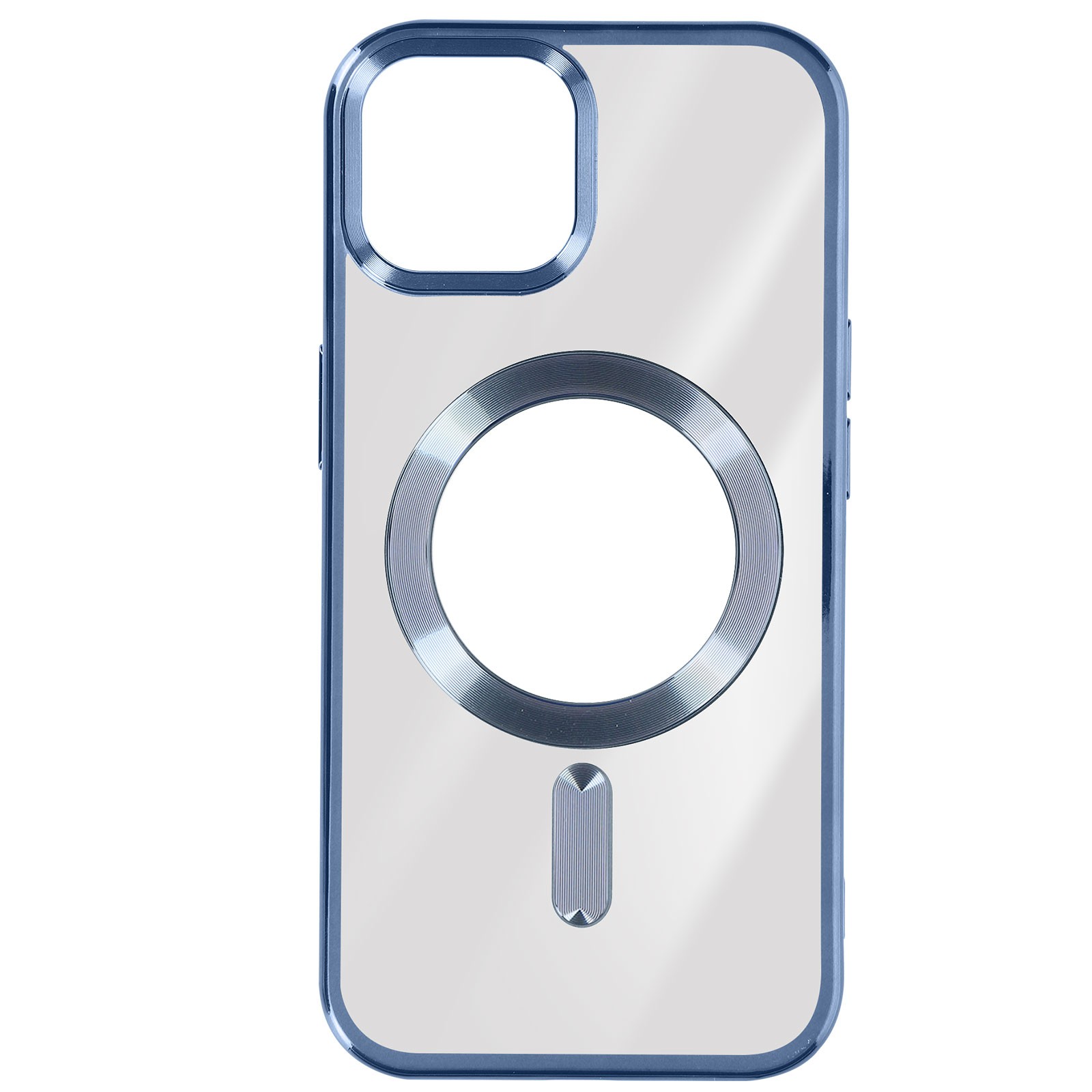 Coque pour iPhone 15 silicone protection caméra contour bleu métallisé