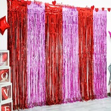 5 Pack Valentines Foil Fringe Curtains 3.3x6.6 Ft Red Pink Tinsel Streamer