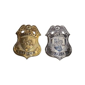 Lot Of 2 Metal "TOY" Security Badges Gold And Silver Tone Heavy Solid  Shields
