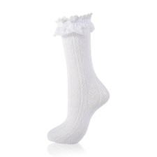 Womens Lace Ruffle Socks Cute Frilly Fancy Dress Socks White Heart-mid Calf