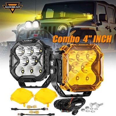 AUXBEAM 4'' LED Pods Work Lights White DRL Amber Turn Signal For Chevy Silverado