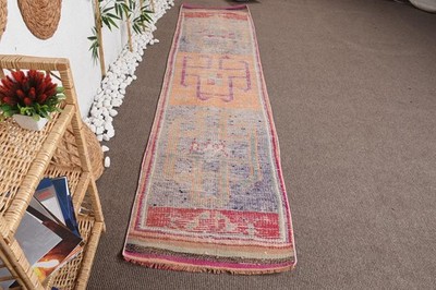 Turkish Vintage Runner Rug 2,4x9,7 ft, Herki Red Wool Rug