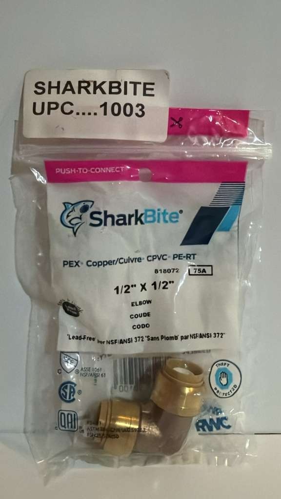 SharkBite 1/2 Inch 90 Degree Elbow, Push to Connect Brass Fitting U248LFA