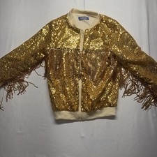 Kids Girls Shiny Sequin Jacket Long Sleeve Size 6t Tassel Golden Birthday