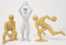 3 Vintage 1960  s Marx MPC Payton Tan Vinyl Plastic Baseball Player Figurines