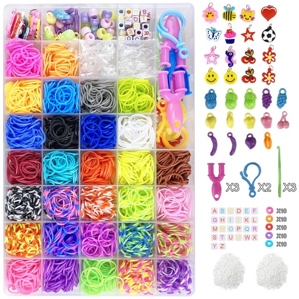 Loom BäNder Kit DIY Set GummibäNder Clips Charms Perlen Bastelset 2700 StüCk-image