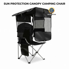 Folding Camping Chair With Sun Canopy Portable Beach Garden Fishing Seat Shade