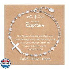 Baby Cross Bracelet Baptism Gift : Delicate Silver Delicate Pearl Cross Brace