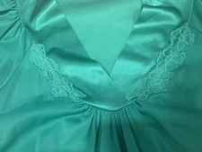 Vintage Vanity Fair Nightgown Robe Small Green Satin Trim