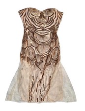 ANGEL FASHIONS Women's Sequin Strapless Sweetheart Mesh Lace up Banquet Dress