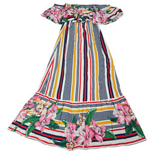 Flying Tomato Women Small Off Shoulder Multicolor Midi Dress Spring Summer EUC 