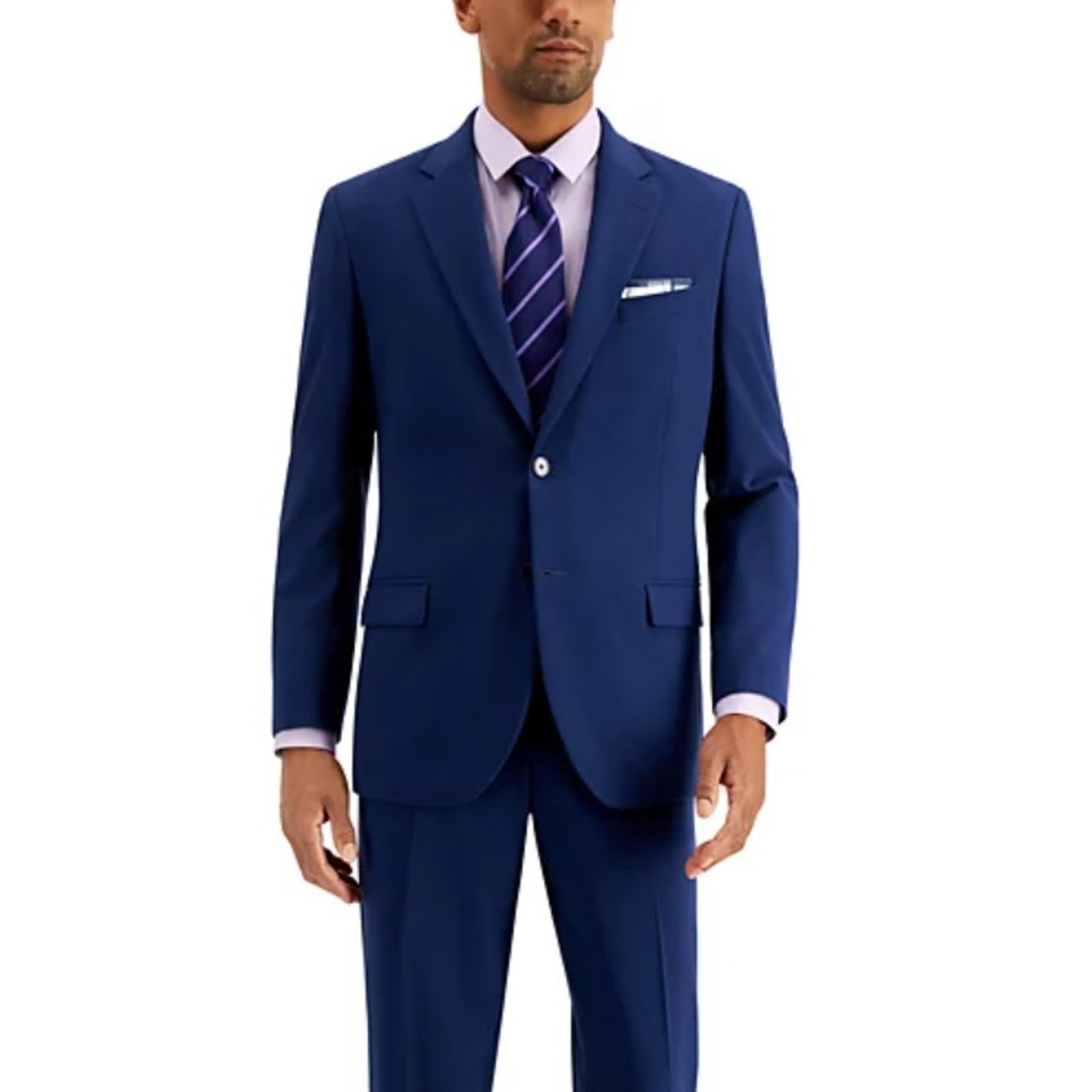 Nautica Men's Solid Blue Modern-Fit Bi-Stretch Formal Suit Blazer Size 48L