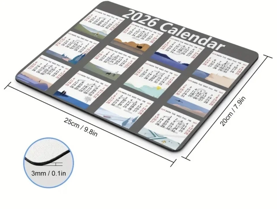 2026 Calendar Mouse Pad 9.5"x8" Non Slip Rubber Bottom Large Computer Holidays - Image 4 of 4