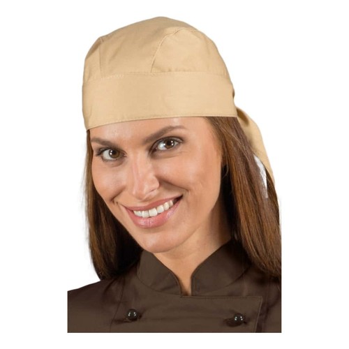 Bandana Cuoco Biscotto Beige Unisex Taglia Unica Isacco - Copricapo Pizzaiolo - Foto 2 di 2