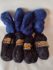 Vintage  Mohair Wool Yarn With Glitter  Bundle  Black Blue Silver Jaeger England