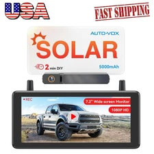 AUTO-VOX 7.2" DVR Recorder Solar Wireless Backup RearView Camera for Car Van SUV