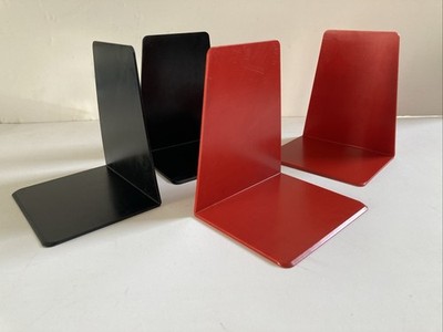 Vintage Mid Century Kunststoff Buchstützen x 2 Paar schwarz + rot.