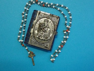 vintage CLEAR PINK glass POCKET rossary BOX / OUr lADY / tiny GLASS rosary