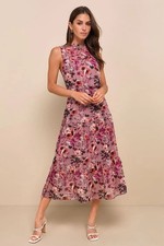 Lulus Women's size XL In My Dreams Mauve Floral Print Midi Dress