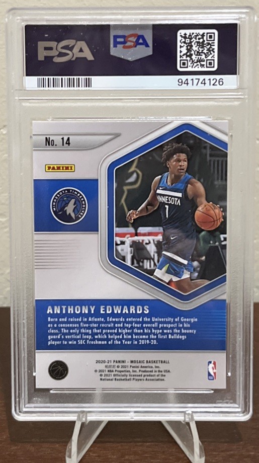 2020 Anthony Edwards Panini Mosaic - Rookie Card - Blue Chips #14 -PSA 10 (RC) view 2