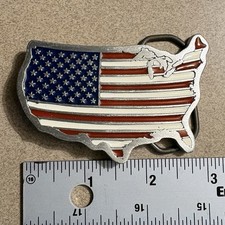 Great American Buckle Co 80s Pewter And Enamel USA American Flag Belt Buckle